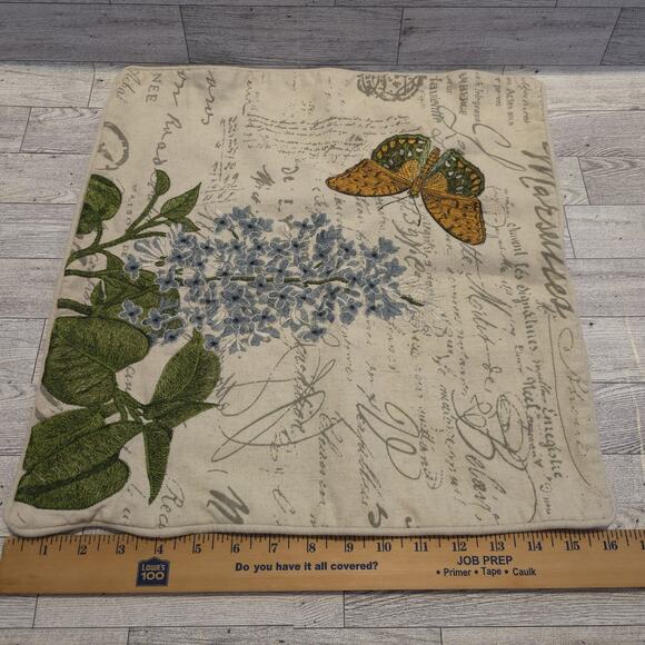 Pier 1 Embroidered Butterfly And Blue Flower Pillow Cover NO INSERT - Picture 11 of 13